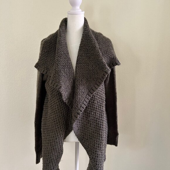 Lovestitch Cardigan Wool Blend Long Chunky Knit Open Sweater Green Cozy - Picture 1 of 6